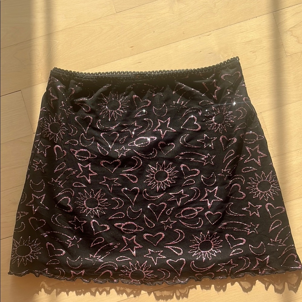 Black with Pink Sparkle Mini Y2K Skirt